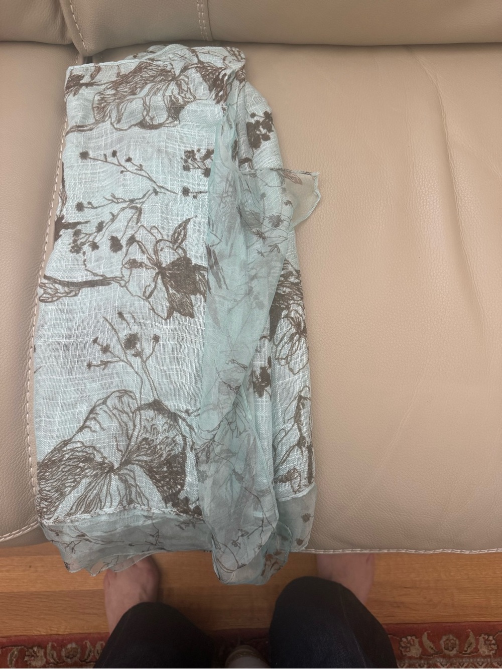Light Aqua Floral Sheer Scarf linen and silk